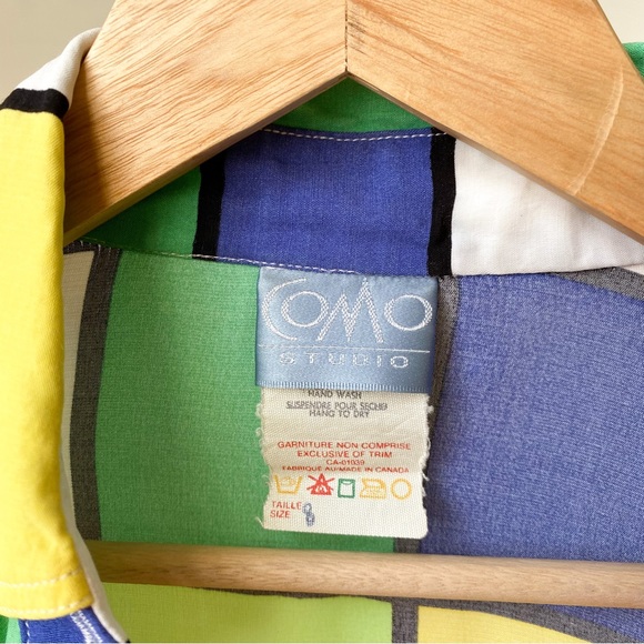 80s Vintage Colourful Geometric Print Mondrian Short Sleeves Button Down Shirt - Picture 7 of 8